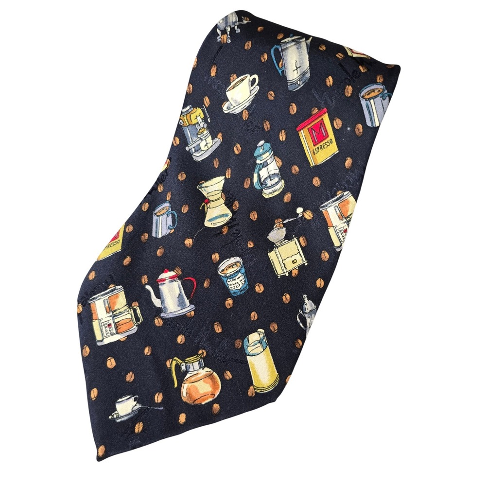 Vintage Nicole Miller 1996 Coffee Espresso Silk Tie Men's Novelty Barista Bean